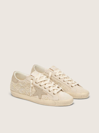 Golden Goose Womens Super-Star Ltd In Pearl Suede With Gold Star And Bead Embroidery Womens