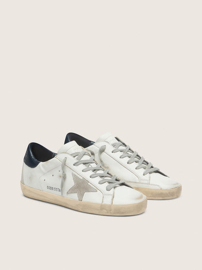 Golden Goose Womens Super-Star With Suede Star And Blue Heel Tab Womens