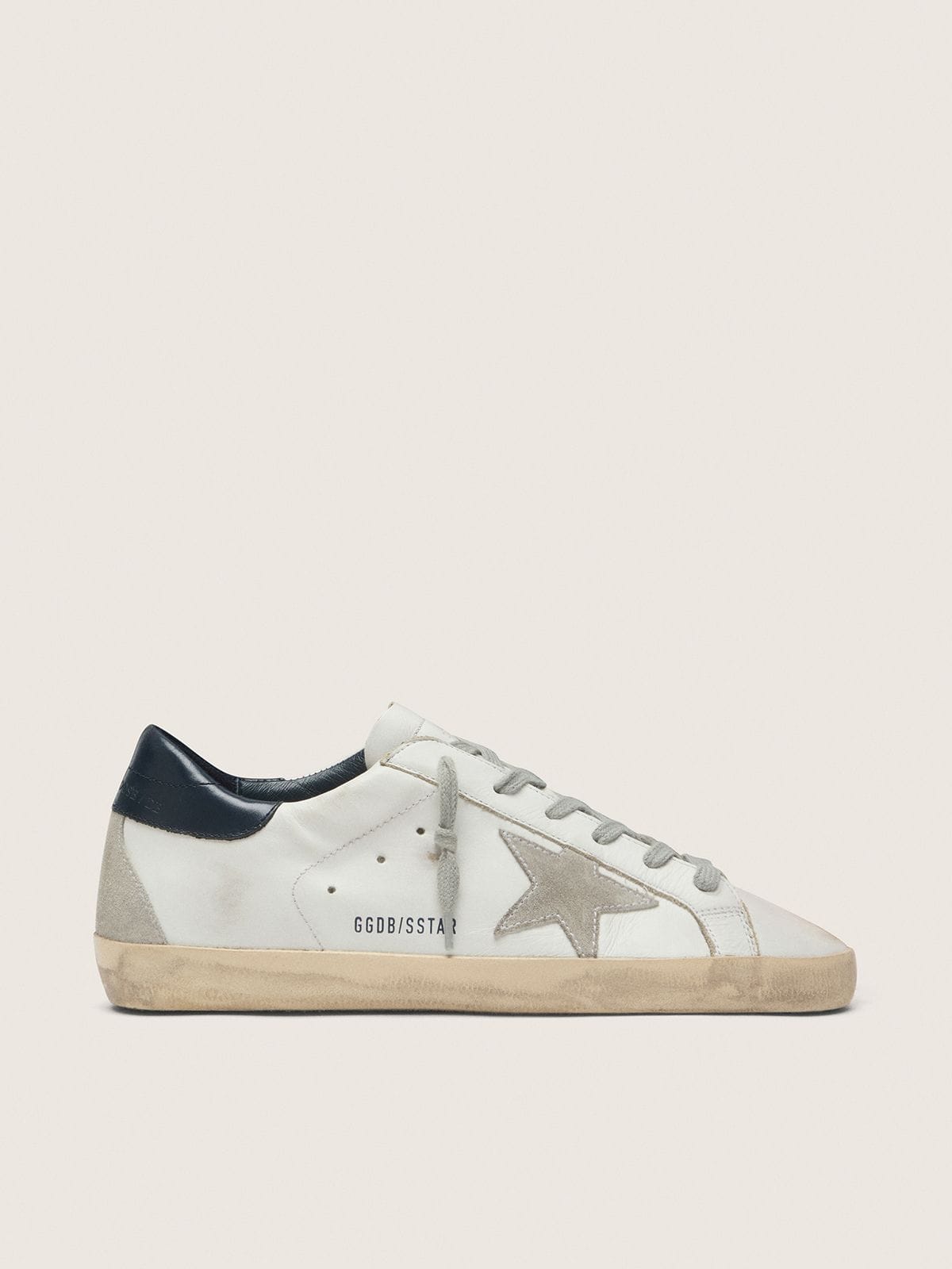 Golden Goose Womens Super-Star With Suede Star And Blue Heel Tab Womens