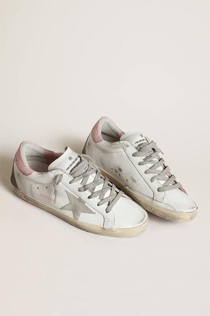 Golden Goose Womens Super-Star With Gray Suede Star And Pink Leather Heel Tab Womens