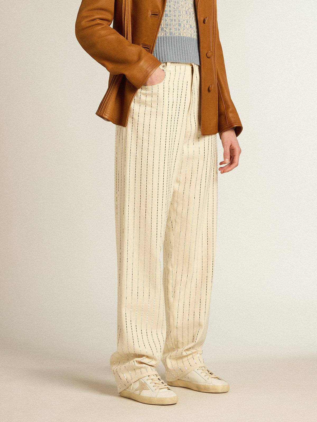 Golden Goose Womens Super-Star With A Suede Star And Peach-Pink Glitter Heel Tab Womens