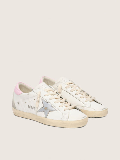 Golden Goose Womens Super-Star With Silver Leather Star And Pink Heel Tab Womens