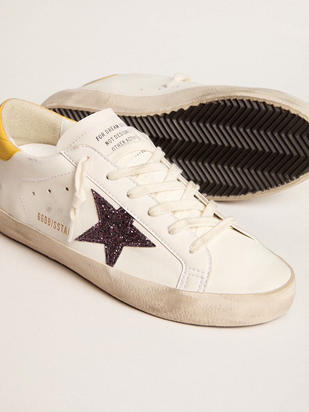 Golden Goose Womens Bio-Based Super-Star With Red Glitter Star And Leather Heel Tab Womens