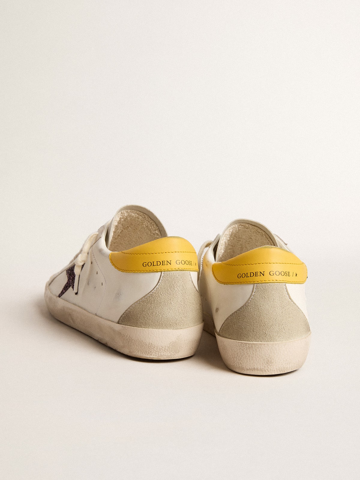 Golden Goose Womens Bio-Based Super-Star With Red Glitter Star And Leather Heel Tab Womens