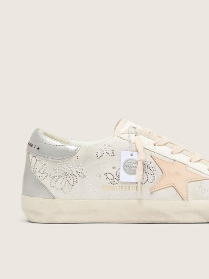 Golden Goose Womens Super-Star With Swarovski Crystals And Smoke Gray Leather Star Womens