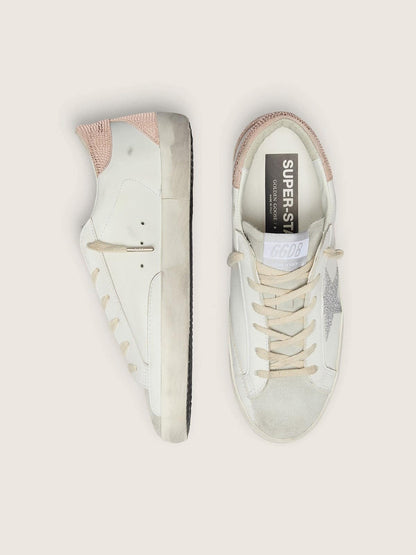 Golden Goose Womens Super-Star In Leather With Swarovski Crystal Star And Heel Tab Womens