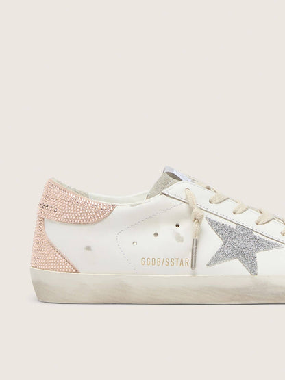 Golden Goose Womens Super-Star In Leather With Swarovski Crystal Star And Heel Tab Womens