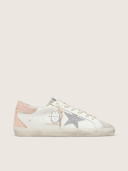 Golden Goose Womens Super-Star In Leather With Swarovski Crystal Star And Heel Tab Womens