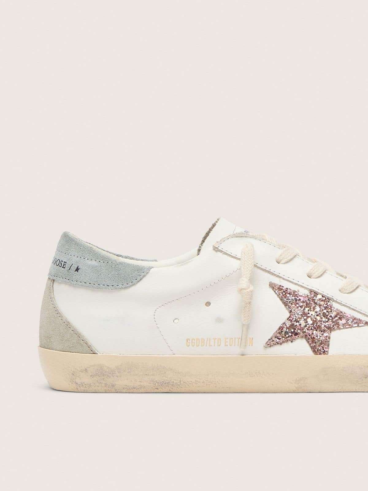 Golden Goose Womens Super-Star Ltd With Multicolor Glitter Star And Suede Heel Tab Womens