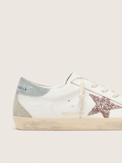 Golden Goose Womens Super-Star Ltd With Multicolor Glitter Star And Suede Heel Tab Womens