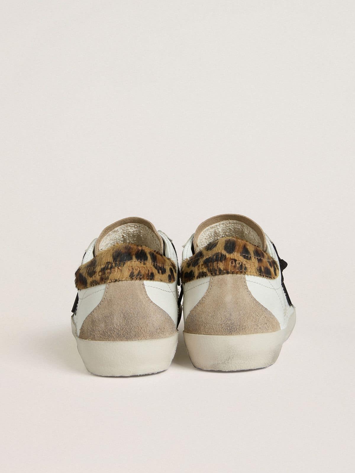 Golden Goose Womens Super-Star With Black Glitter Star And Leopard-Print Pony Skin Heel Tab Womens