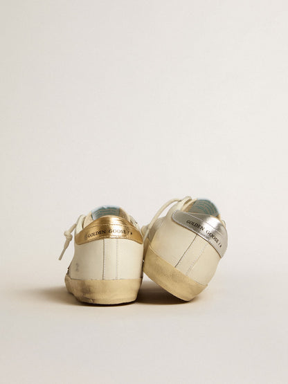 Golden Goose Super-Star In White Leather And Suede With Silver And Gold Leather Star Womens