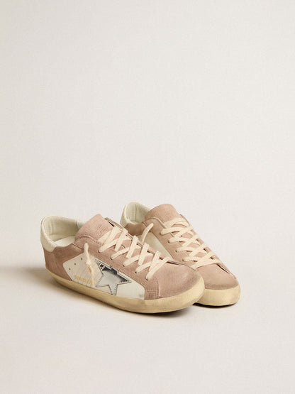 Golden Goose Womens Super-Star Sneakers In Pink Suede With Silver Metallic Leather Star Womens