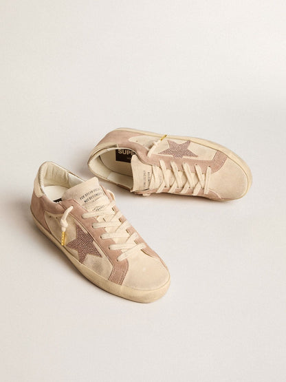 Golden Goose Womans Super-Star In Pale Pink Suede With Suede Star And Platinum Heel Tab Womens