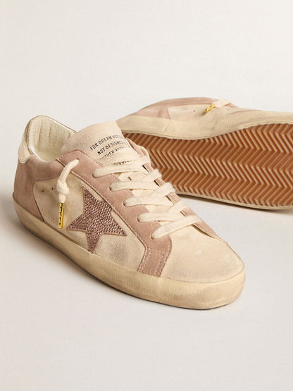 Golden Goose Womans Super-Star In Pale Pink Suede With Suede Star And Platinum Heel Tab Womens