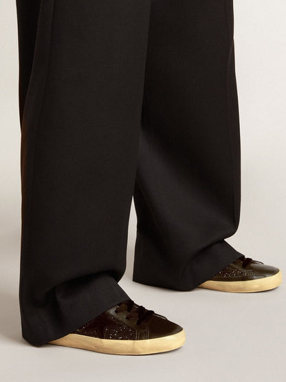 Golden Goose Womens Super-Star In Black Glitter With Black Suede Star And Leather Inserts Womens