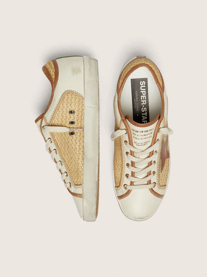 Golden Goose Womens Super-Star In White Leather And Raffia With Brick-Red Star And Inserts Womens