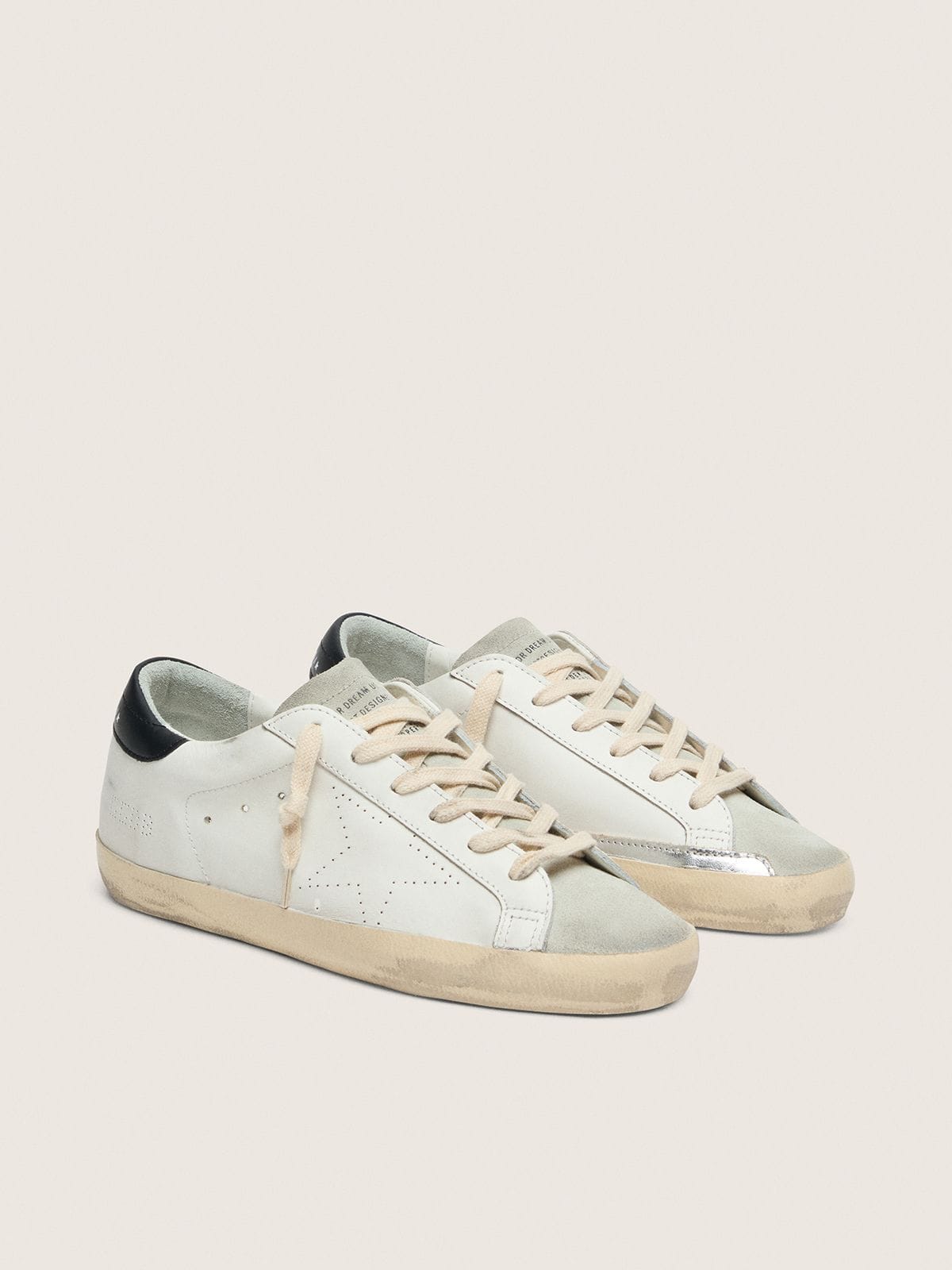 Golden Goose Womens Super-Star In White Leather With Perforated Star Womens