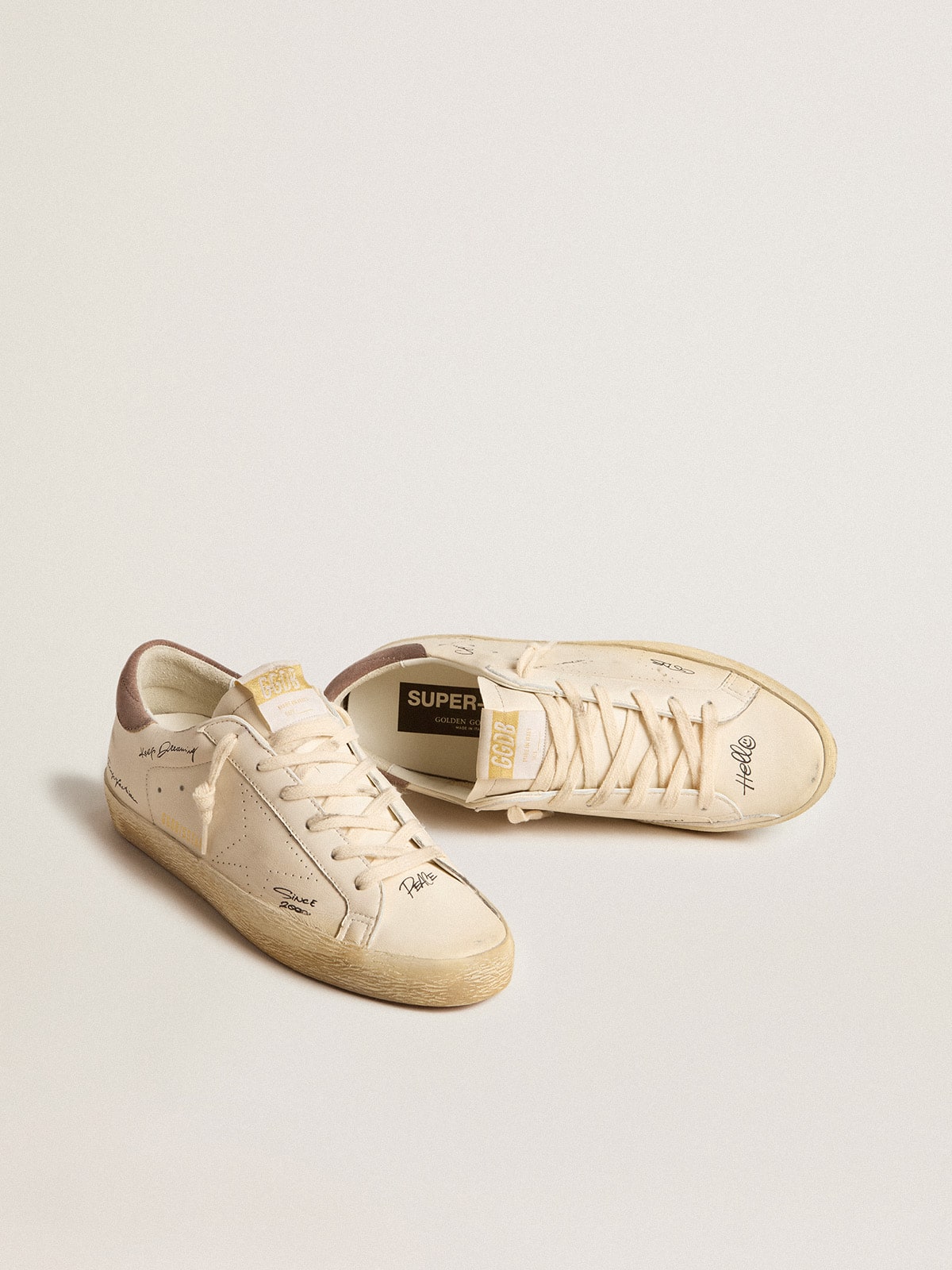 Golden Goose Womens Super-Star In Nappa Leather With Perforated Star And Suede Heel Tab Womens