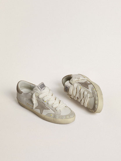 Golden Goose Womens Super-Star Ltd With Beige Suede Star And Heel Tab And Floral Embroidery Womens