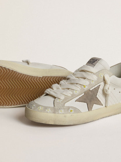 Golden Goose Womens Super-Star Ltd With Beige Suede Star And Heel Tab And Floral Embroidery Womens