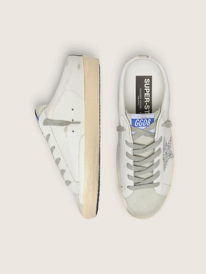 Golden Goose Super-Star Sabot With A Platinum Glitter Star And Suede Tongue Womens