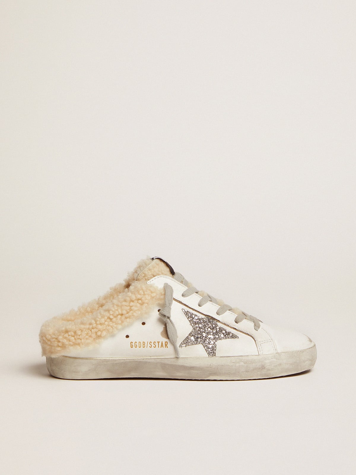 Golden Goose Womens Super-Star Sabot In White Leather And Shearling Lining Womens