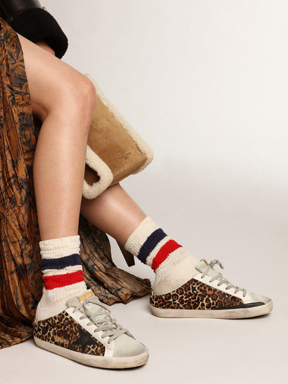 Golden Goose Womens Super-Star Sabot In Leopard Print Pony Skin With Black Star Womens