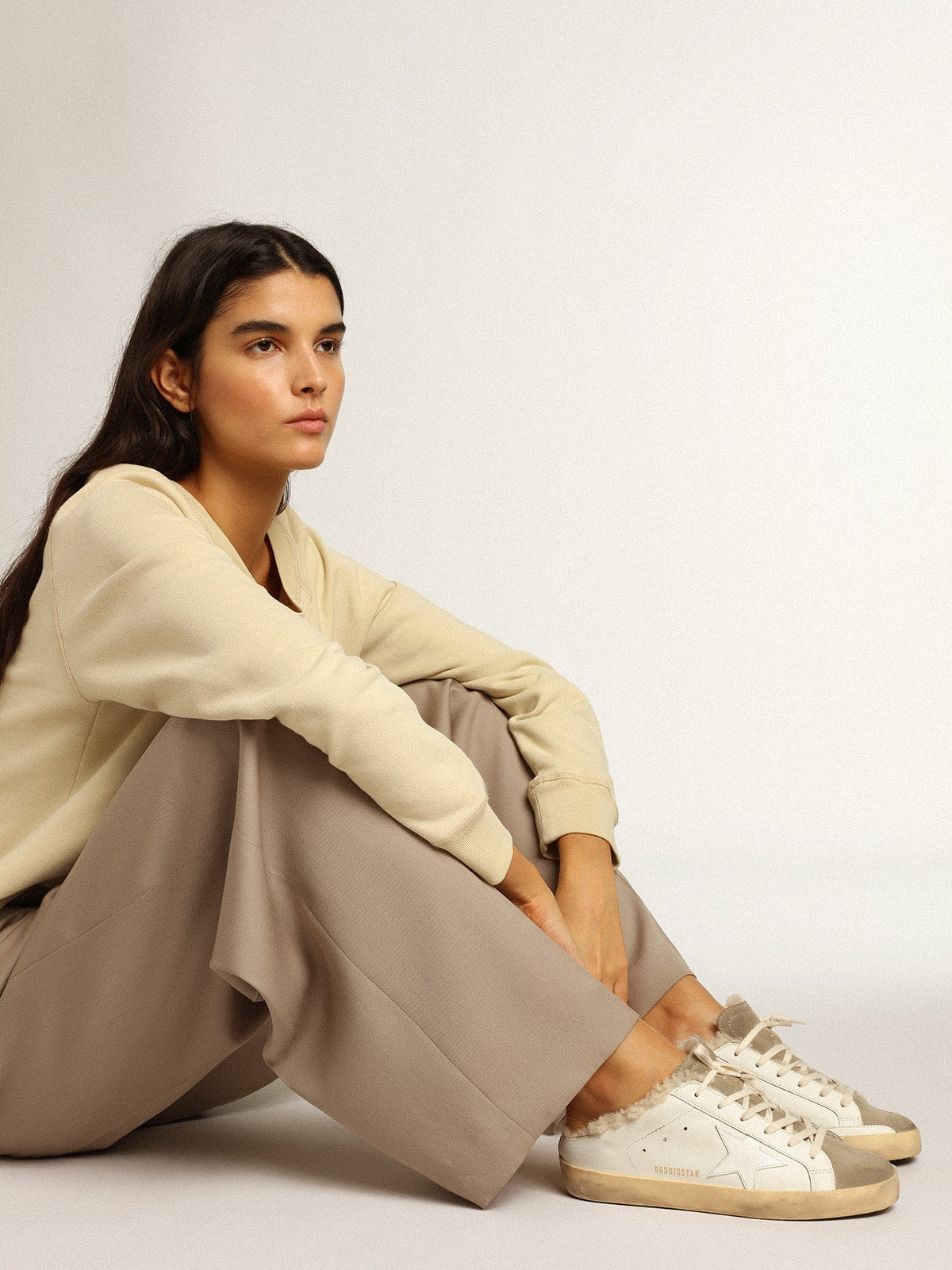 Golden Goose Super-Star Sabots With White Leather Star And Shearling Lining Womens