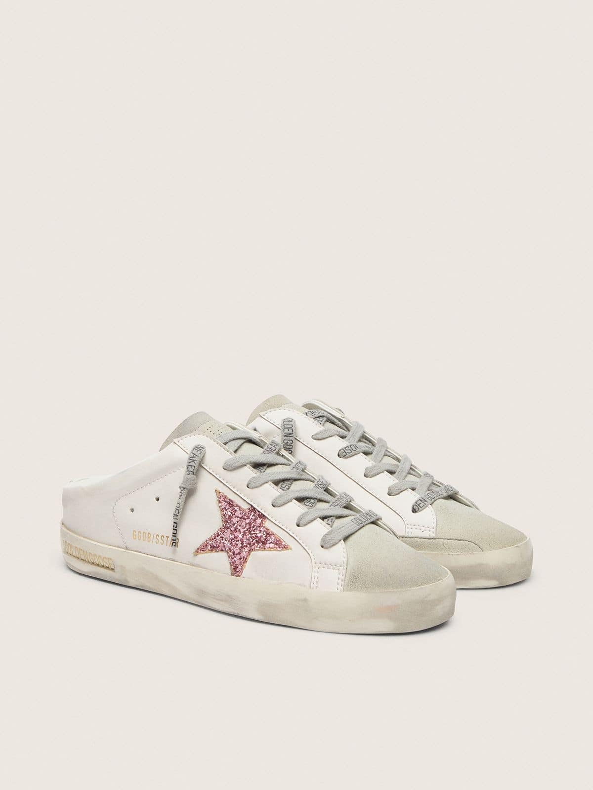 Golden Goose Bio-Based Super-Star Sabot With Pink Glitter Star And Suede Toe Womens