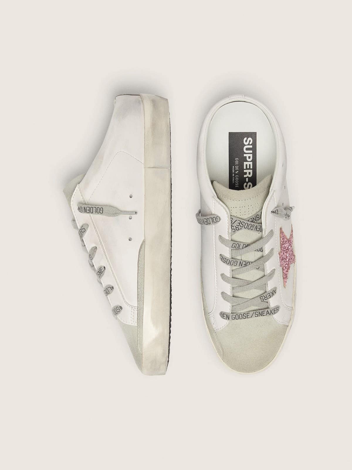 Golden Goose Bio-Based Super-Star Sabot With Pink Glitter Star And Suede Toe Womens