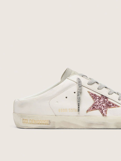 Golden Goose Bio-Based Super-Star Sabot With Pink Glitter Star And Suede Toe Womens