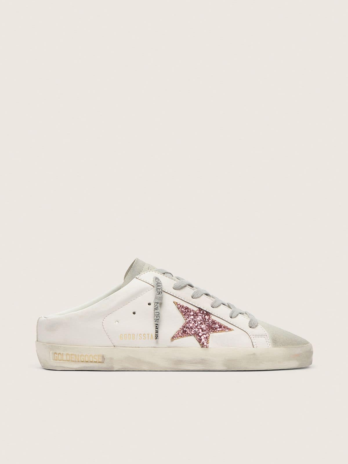 Golden Goose Bio-Based Super-Star Sabot With Pink Glitter Star And Suede Toe Womens