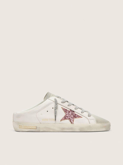 Golden Goose Bio-Based Super-Star Sabot With Pink Glitter Star And Suede Toe Womens