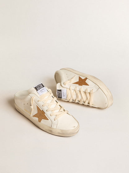 Golden Goose Super-Star Sabots In Leather With Plasticized Gold Glitter Star Womens