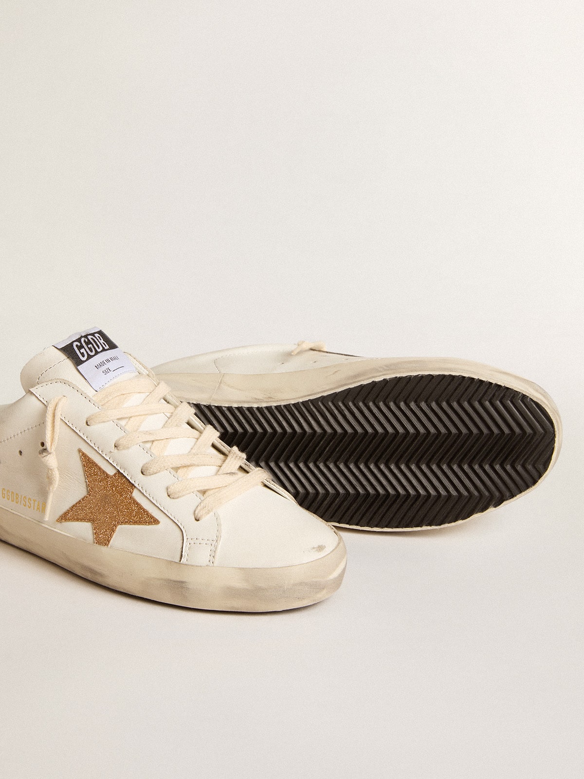 Golden Goose Super-Star Sabots In Leather With Plasticized Gold Glitter Star Womens