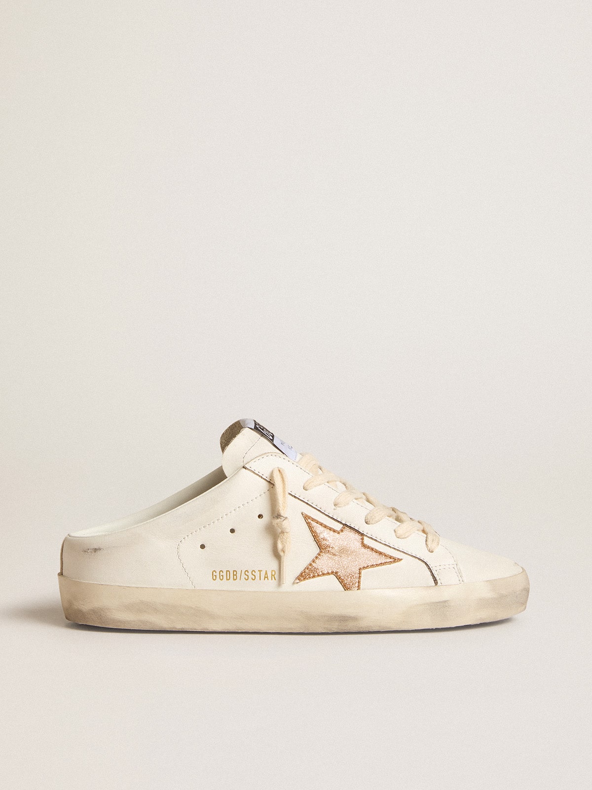 Golden Goose Super-Star Sabots In Leather With Plasticized Gold Glitter Star Womens