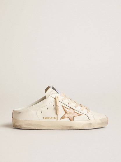 Golden Goose Super-Star Sabots In Leather With Plasticized Gold Glitter Star Womens