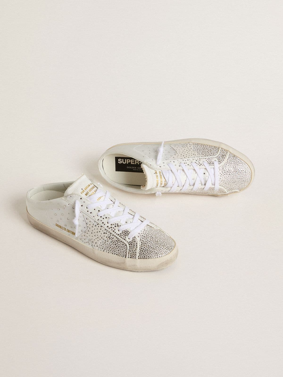 Golden Goose Womens Super-Star Sabot Ltd With Gray Suede Star And Swarovski Crystals Womens