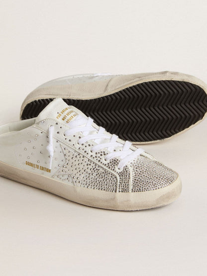 Golden Goose Womens Super-Star Sabot Ltd With Gray Suede Star And Swarovski Crystals Womens