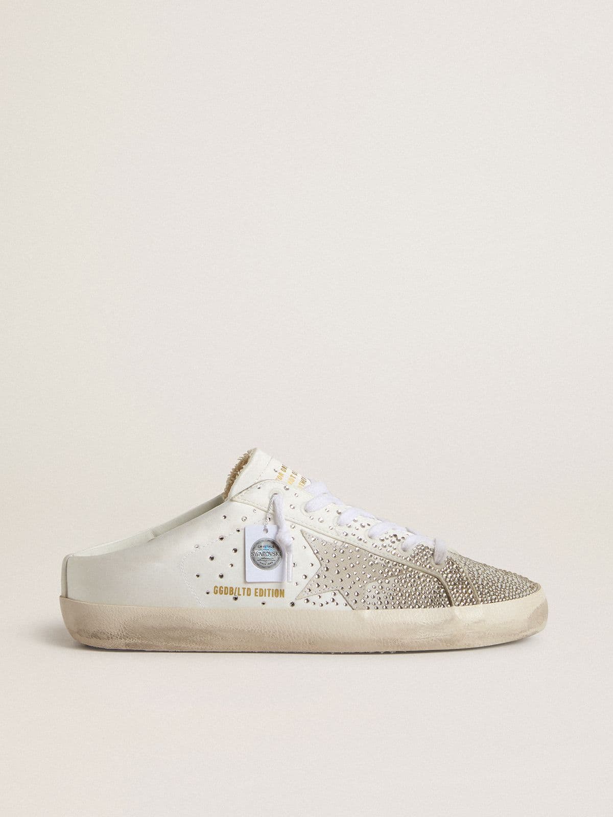 Golden Goose Womens Super-Star Sabot Ltd With Gray Suede Star And Swarovski Crystals Womens