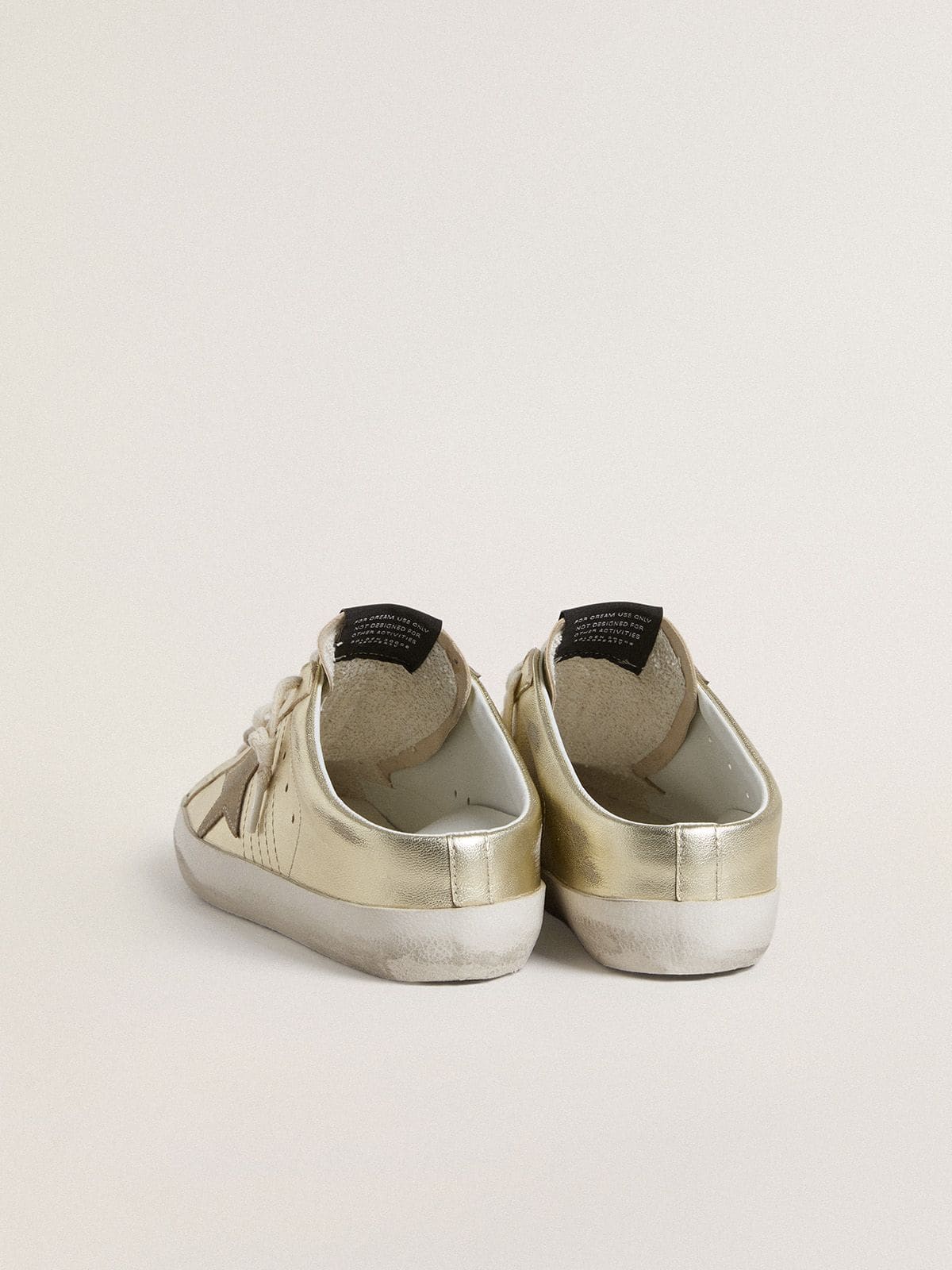 Golden Goose Super-Star Sabots In Platinum Foiled Leather With Beige Suede Star Womens