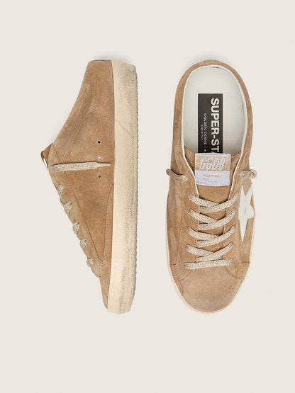 Golden Goose Womens Super-Star Sabots In Tobacco Suede With White Leather Star Womens