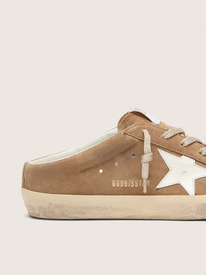 Golden Goose Womens Super-Star Sabots In Tobacco Suede With White Leather Star Womens