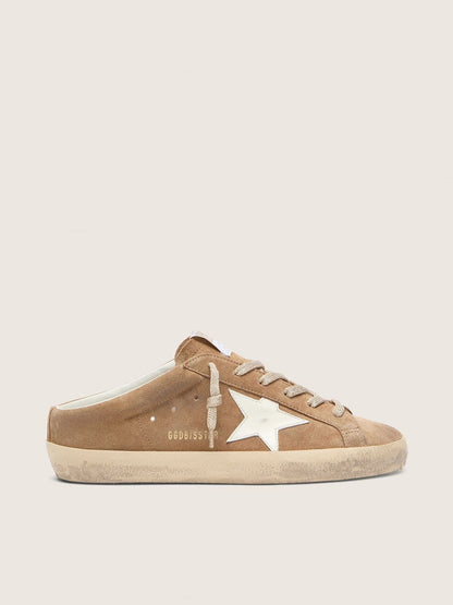 Golden Goose Womens Super-Star Sabots In Tobacco Suede With White Leather Star Womens