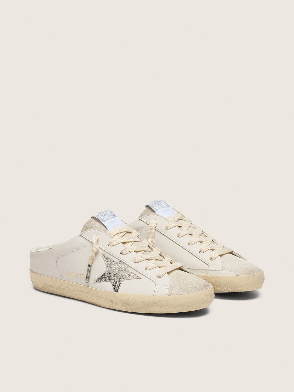 Golden Goose Womens Super-Star Sabots In White Leather With Swarovski Star Womens