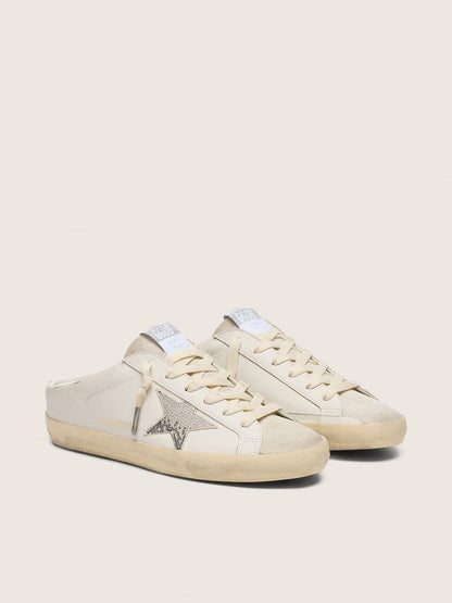 Golden Goose Womens Super-Star Sabots In White Leather With Swarovski Star Womens