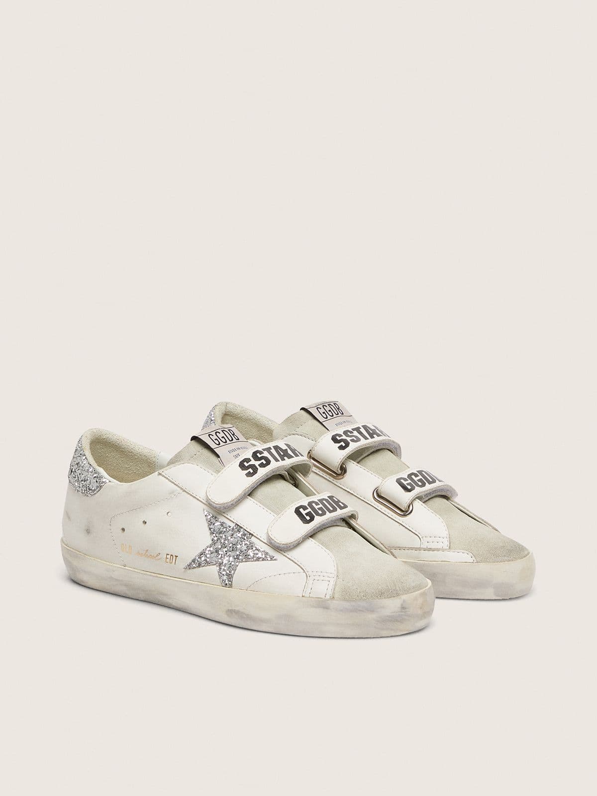 Golden Goose Womens Old School With Silver Glitter Star And Ice-Gray Suede Tongue Womens