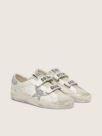 Golden Goose Womens Old School With Silver Glitter Star And Ice-Gray Suede Tongue Womens