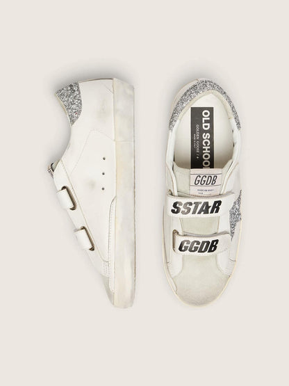 Golden Goose Womens Old School With Silver Glitter Star And Ice-Gray Suede Tongue Womens